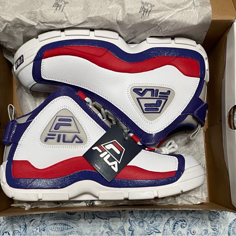 Grant Hill 2 Fila White, Red, and Purple High-Top Sneakers